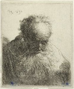 Folyó szakállú öreg férfi mellszobra: Előre hajtott fej: A bal váll árnyékolatlan alkotó: Rembrandt van Rijn