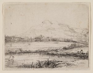 Csatorna horgász és két hattyú alkotó: Rembrandt van Rijn