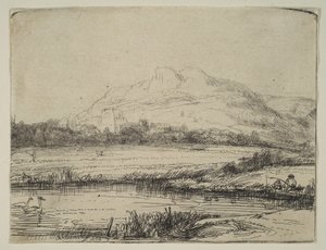 Csatorna horgász és két hattyúval, 1650. alkotó: Rembrandt van Rijn