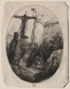 Két tolvaj között keresztre feszített Krisztus: egy ovális tányér alkotó: Rembrandt van Rijn