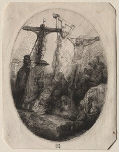 Két tolvaj közé feszített Krisztus: Egy ovális tányér, c. 1641. alkotó: Rembrandt van Rijn