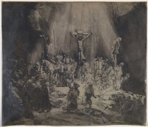 Megfeszített Krisztus a két tolvaj között (a három kereszt) alkotó: Rembrandt van Rijn