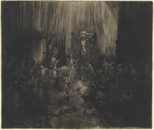 A két tolvaj között keresztre feszített Krisztus (A három kereszt) alkotó: Rembrandt van Rijn
