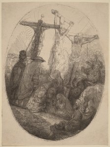 A két tolvaj között keresztre feszített Krisztus: ovális tál alkotó: Rembrandt van Rijn