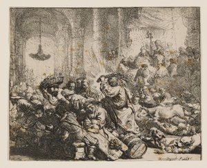 Krisztus elűzi a pénzváltókat a templomból alkotó: Rembrandt van Rijn
