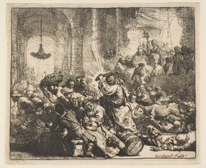 Krisztus kiűzi a pénzváltókat a templomból, 1635. alkotó: Rembrandt van Rijn
