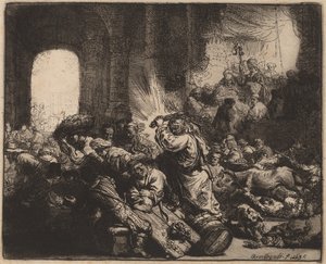 Krisztus kiűzi a pénzváltókat a templomból alkotó: Rembrandt van Rijn