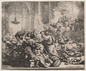 Krisztus kiűzi a pénzváltókat a templomból alkotó: Rembrandt van Rijn