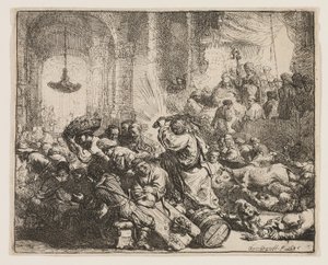 Krisztus kiűzi a pénzváltókat a templomból alkotó: Rembrandt van Rijn