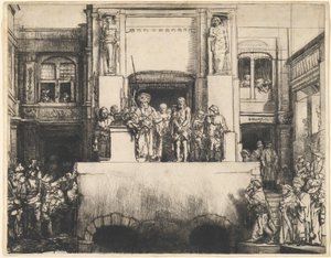 Krisztus bemutatása a népnek: hosszúkás tányér alkotó: Rembrandt van Rijn