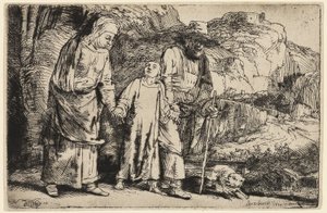 Krisztus visszatér a templomból a szüleivel alkotó: Rembrandt van Rijn