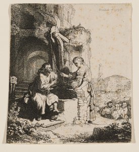 Krisztus és a samáriai asszony: a romok között alkotó: Rembrandt van Rijn