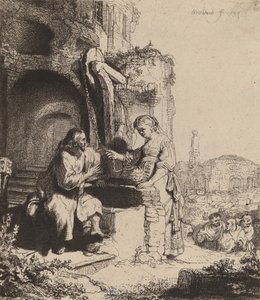 Krisztus és a szamáriai asszony a romok között, 1634. alkotó: Rembrandt van Rijn