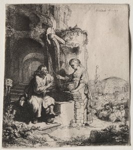 Krisztus és a szamáriai asszony a romok között, 1634. alkotó: Rembrandt van Rijn