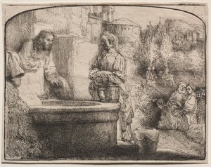 Krisztus és a szamáriai asszony: íves lenyomat, 1657-58. alkotó: Rembrandt van Rijn