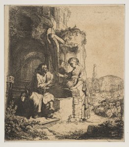 Krisztus és a szamáriai asszony a romok között. alkotó: Rembrandt van Rijn