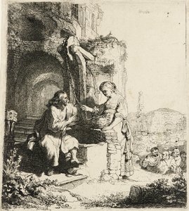 Krisztus és a szamáriai asszony a romok között [János 4:5-20], 1634. alkotó: Rembrandt van Rijn