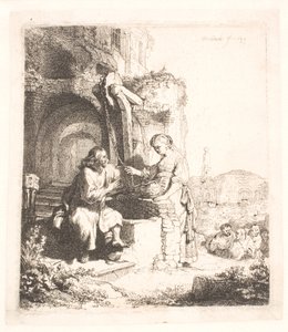 Krisztus és a szamáriai asszony: romok között alkotó: Rembrandt van Rijn