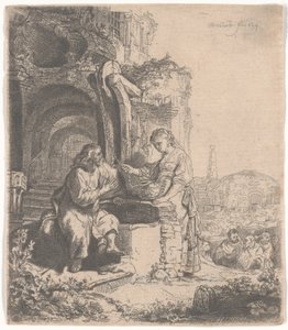 Krisztus és a szamáriai asszony a romok között, 1634 alkotó: Rembrandt van Rijn