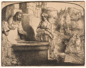 Krisztus és a szamáriai asszony: íves lenyomat alkotó: Rembrandt van Rijn