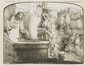 Krisztus és a szamáriai asszony: íves lenyomat alkotó: Rembrandt van Rijn