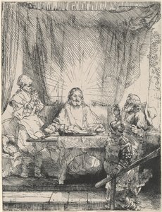 Krisztus Emmausban: a nagyobb tányér alkotó: Rembrandt van Rijn