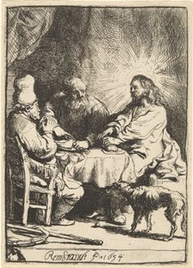 Krisztus Emmausban: a kisebb tányér alkotó: Rembrandt van Rijn