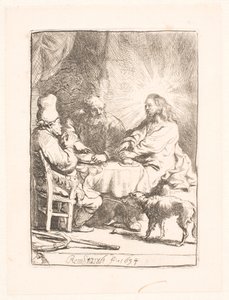 Krisztus Emmausban: a kisebb tányér alkotó: Rembrandt van Rijn
