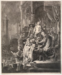 Jézus Pilátus előtt: nagy tányér alkotó: Rembrandt van Rijn