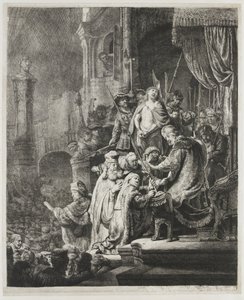Krisztus Pilátus előtt: nagy méretű táblakép alkotó: Rembrandt van Rijn
