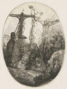 A két tolvaj között keresztre feszített Krisztus: egy ovális tányér alkotó: Rembrandt van Rijn