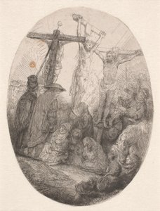 A két tolvaj között keresztre feszített Krisztus: ovális tábla alkotó: Rembrandt van Rijn