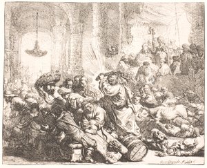 Krisztus kiűzi a pénzváltókat a templomból alkotó: Rembrandt van Rijn