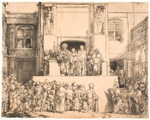 Krisztus bemutatta az embereknek: nagy, hosszúkás tányért alkotó: Rembrandt van Rijn