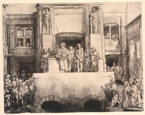 Krisztus bemutatta az embereknek: nagy, hosszúkás tányért alkotó: Rembrandt van Rijn