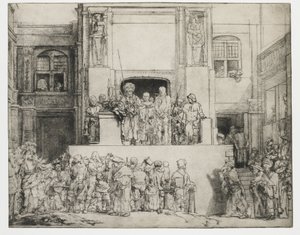 Krisztus bemutatása a népnek: hosszúkás tál alkotó: Rembrandt van Rijn