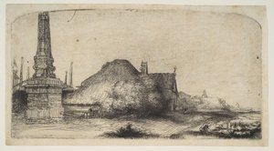 Ház és határállomás a Spaarndammerdijk LObelisque-ben, kb. 1650. alkotó: Rembrandt van Rijn