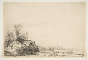 Víkendház a csatorna mellett, kilátással Ouderkerkre, kb. 1641. alkotó: Rembrandt van Rijn