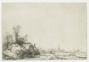 Víkendház egy csatorna mellett, kilátással Ouderkerkre alkotó: Rembrandt van Rijn