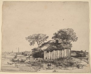 Vidéki ház fehér kerítéssel alkotó: Rembrandt van Rijn