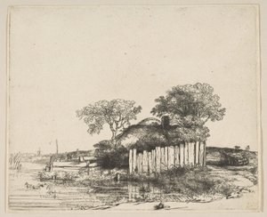 Házikó fehér palánkkal, 1648. alkotó: Rembrandt van Rijn