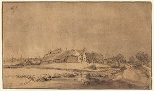 Házak és pajta egy út mellett alkotó: Rembrandt van Rijn