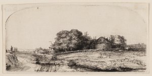 Víkendházak és szénapajta a Diemerdijk-on egy birkanyájjal alkotó: Rembrandt van Rijn