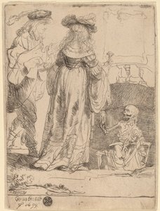 Halál megjelenése egy házaspárnak egy nyitott sírból alkotó: Rembrandt van Rijn