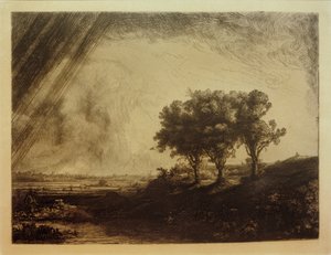 A táj a három fával alkotó: Rembrandt van Rijn