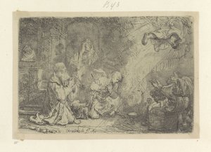 Angel elhagyja Tóbiást és családját Recueil de quatre-vingt-cinq estampes originales (sorozat címe) alkotó: Rembrandt van Rijn