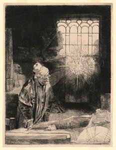 Faust a tanulmányában, Varázslemezt néz alkotó: Rembrandt van Rijn