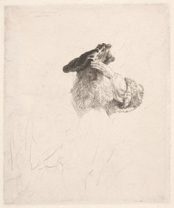 Öreg ember árnyékolja a szemét a kezével alkotó: Rembrandt van Rijn