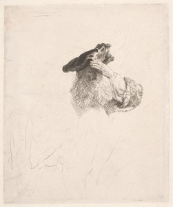 Öreg ember árnyékolja a szemét a kezével alkotó: Rembrandt van Rijn