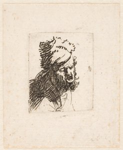 Egy szőrme sapkás férfi feje, aki kiált alkotó: Rembrandt van Rijn